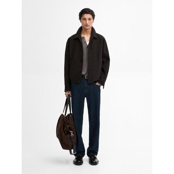 Massimo Dutti Mens Bomber Jacket S Small Wool Cashmere Dark Gray 2031/277 NWT - Picture 1 of 13